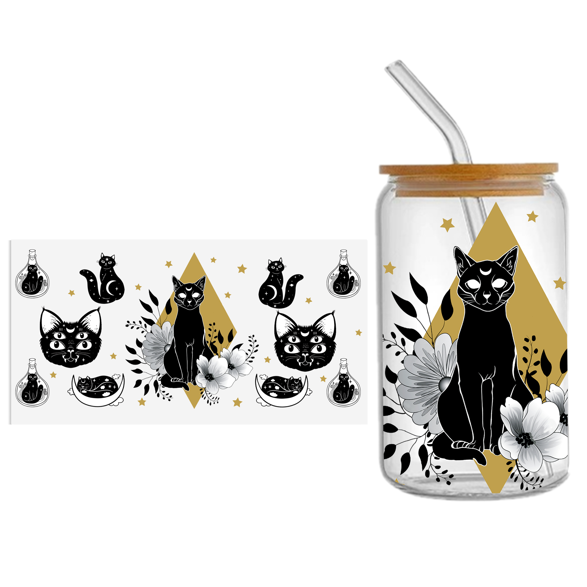 Black Cat Balloon Dog UV DTF Sticker For 16oz Cups Wrap Transfer Sticker Custom Labels DIY Logo Waterproof - Image 4