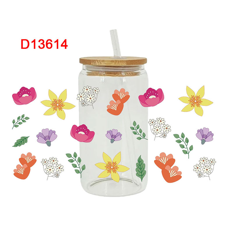 UV DTF Transfer Sticker Flower Themed For The 16oz Libbey Glasses Wraps Cup Can DIY Waterproof - Image 2