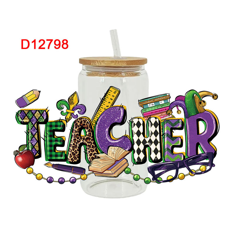 UV DTF Transfer Sticker Teacher Themed For The 16oz Libbey Glasses Wraps Cup Can DIY Waterproof