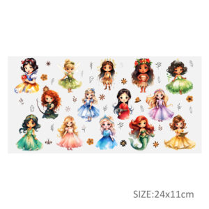 Disney Princess 16oz DTF Sticker Cup Cool Personalize UV Wrap Transfer Sticker Custom Label DIY Logo Waterproof