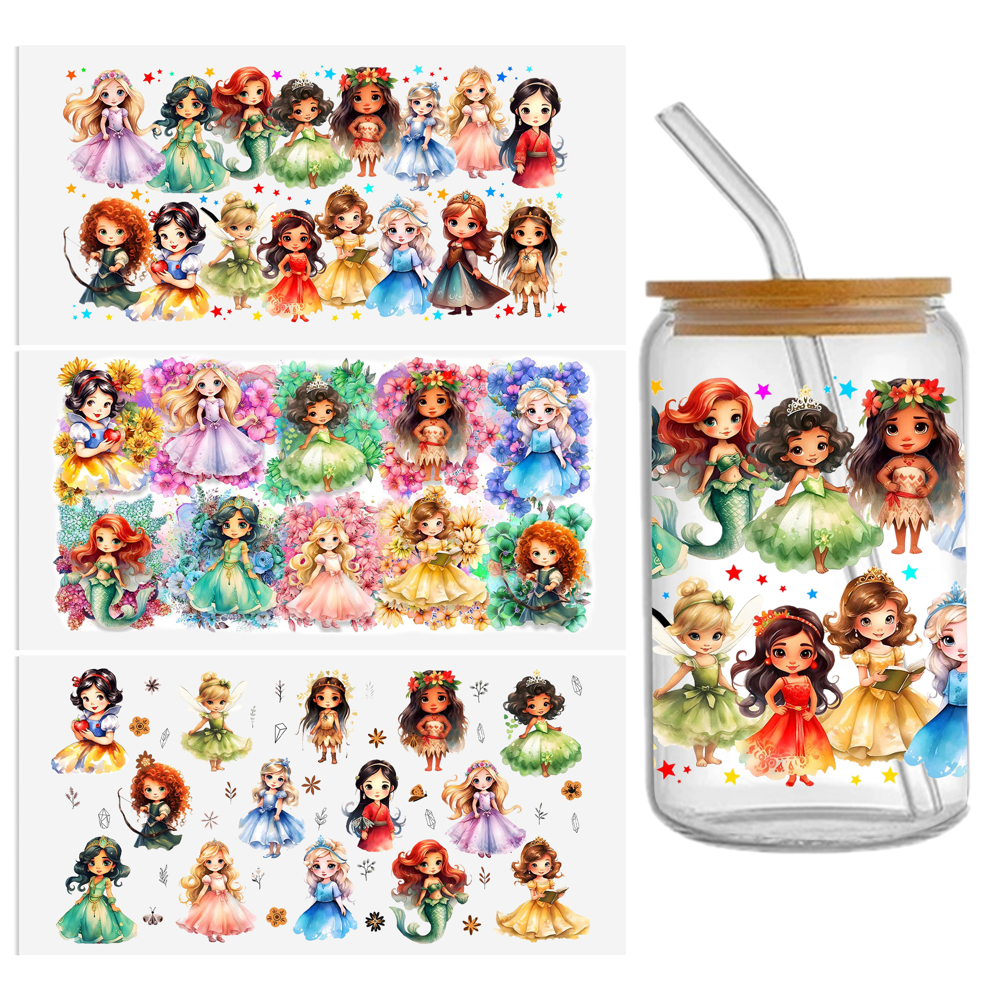 Disney Princess 16oz DTF Sticker Cup Cool Personalize UV Wrap Transfer Sticker Custom Label DIY Logo Waterproof - Image 17