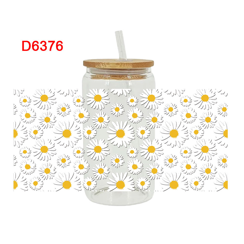 UV DTF Transfer Sticker Flower Theme For The 16oz Libbey Glasses Wraps Cup Can DIY Waterproof Easy To Use Custom Decals - Image 2