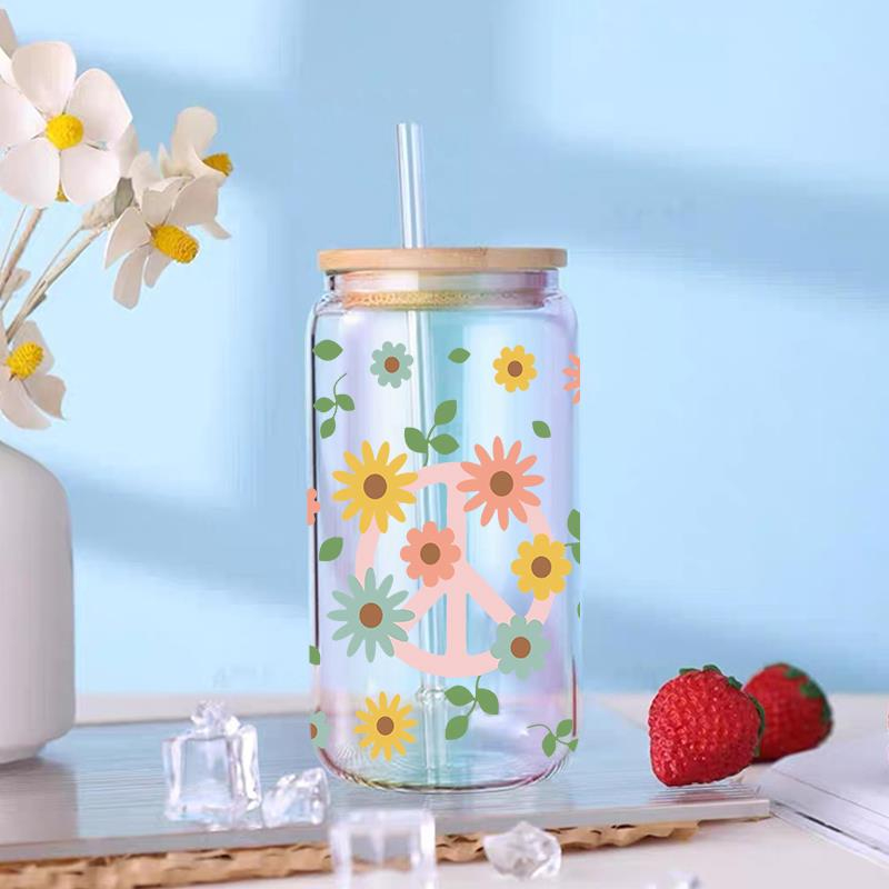 UV DTF Transfer Sticker Flower Theme For The 16oz Libbey Glasses Wraps Cup Can DIY Waterproof Easy To Use Custom Decals - Image 9