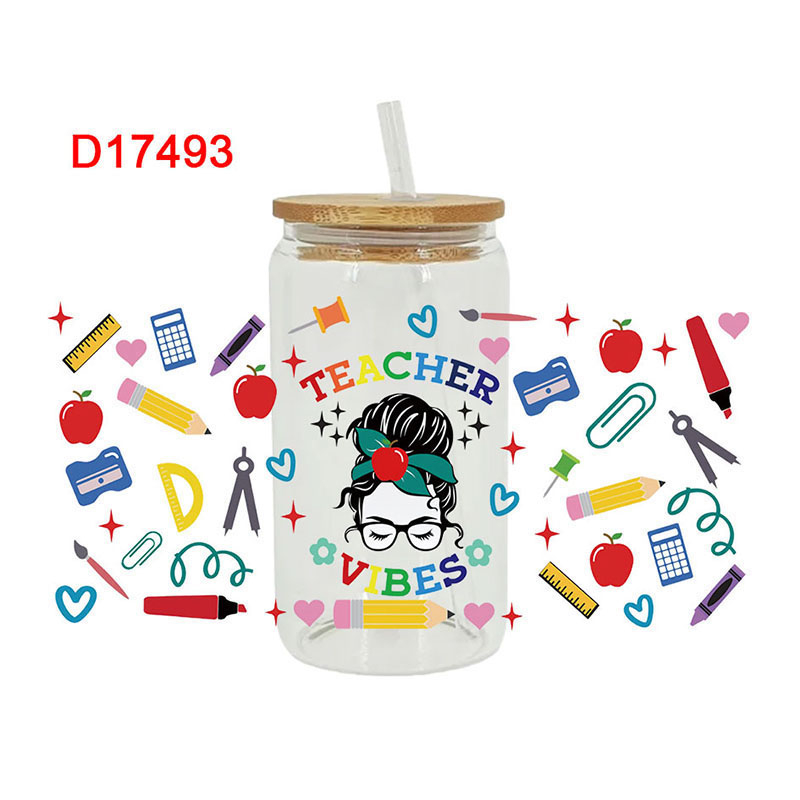 Teacher Back To Shool Theme UV DTF Transfer Sticker For The 16oz Libbey Glasses Wraps Cup Can DIY Waterproof - Image 2