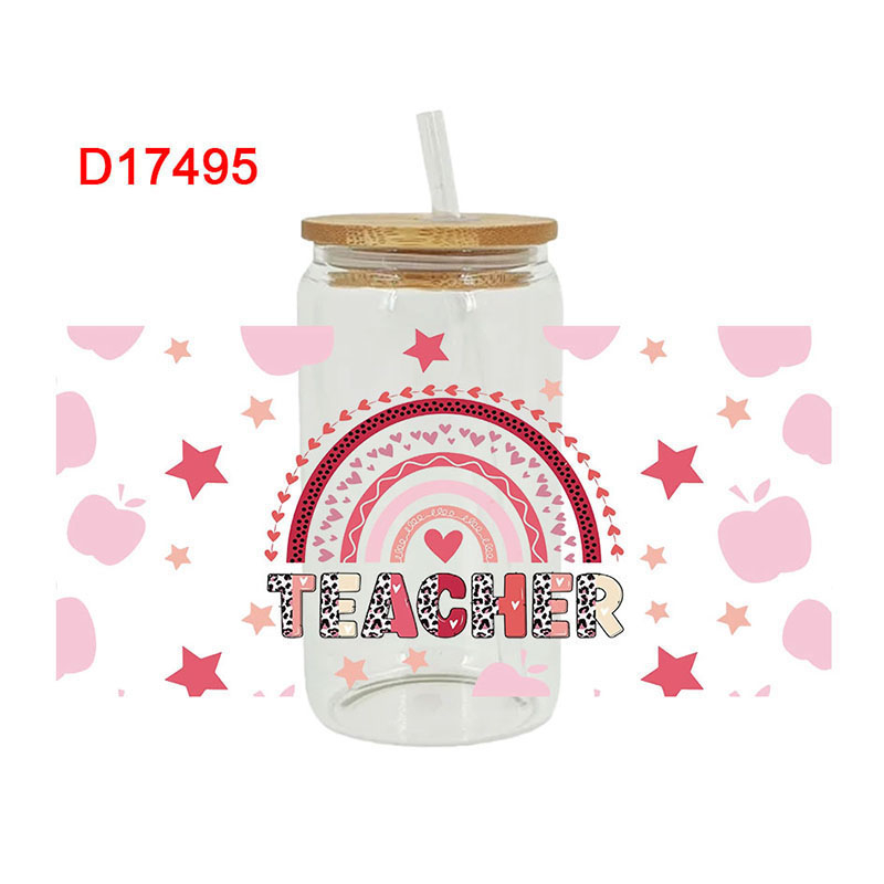 Teacher Back To Shool Theme UV DTF Transfer Sticker For The 16oz Libbey Glasses Wraps Cup Can DIY Waterproof - Image 4