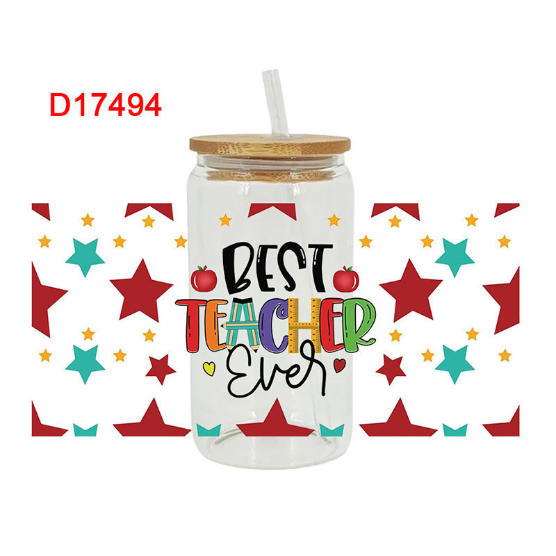 Teacher Back To Shool Theme UV DTF Transfer Sticker For The 16oz Libbey Glasses Wraps Cup Can DIY Waterproof - Image 5