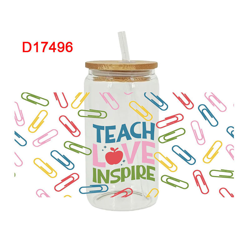 Teacher Back To Shool Theme UV DTF Transfer Sticker For The 16oz Libbey Glasses Wraps Cup Can DIY Waterproof - Image 6