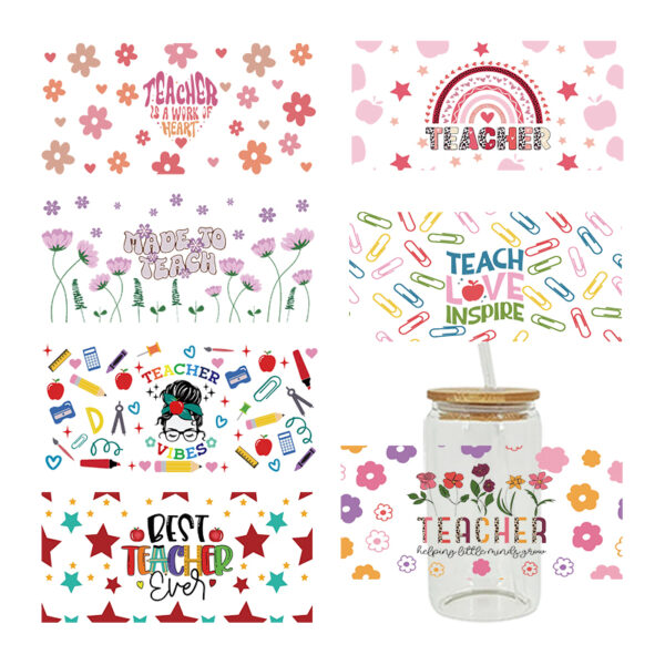 Teacher Back To Shool Theme UV DTF Transfer Sticker For The 16oz Libbey Glasses Wraps Cup Can DIY Waterproof - Image 8