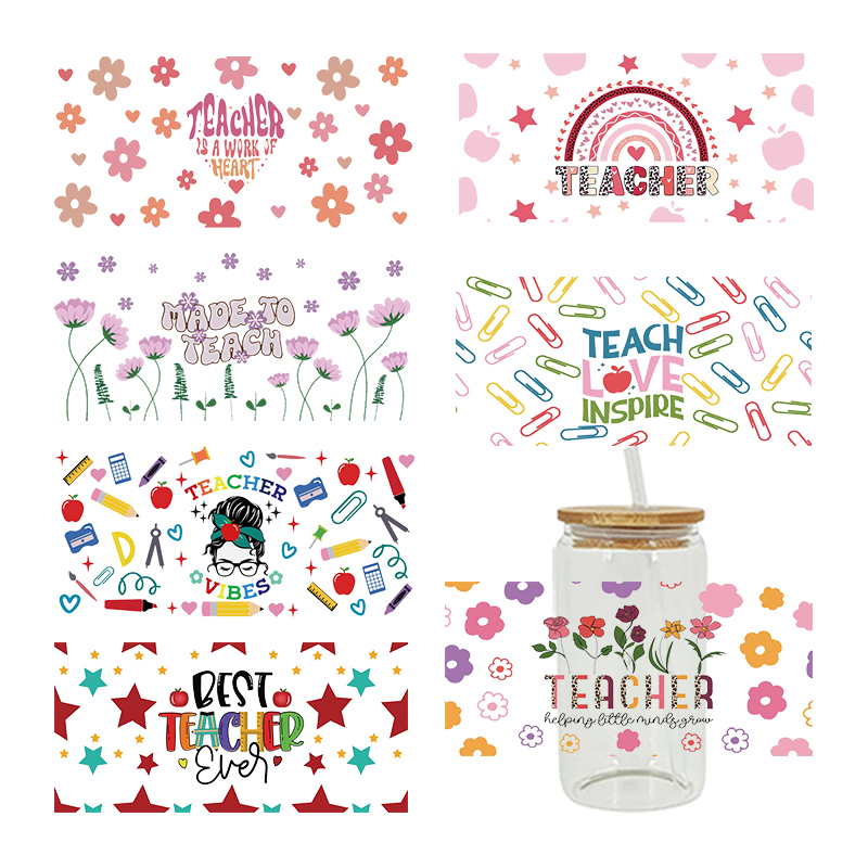 Teacher Back To Shool Theme UV DTF Transfer Sticker For The 16oz Libbey Glasses Wraps Cup Can DIY Waterproof - Image 8