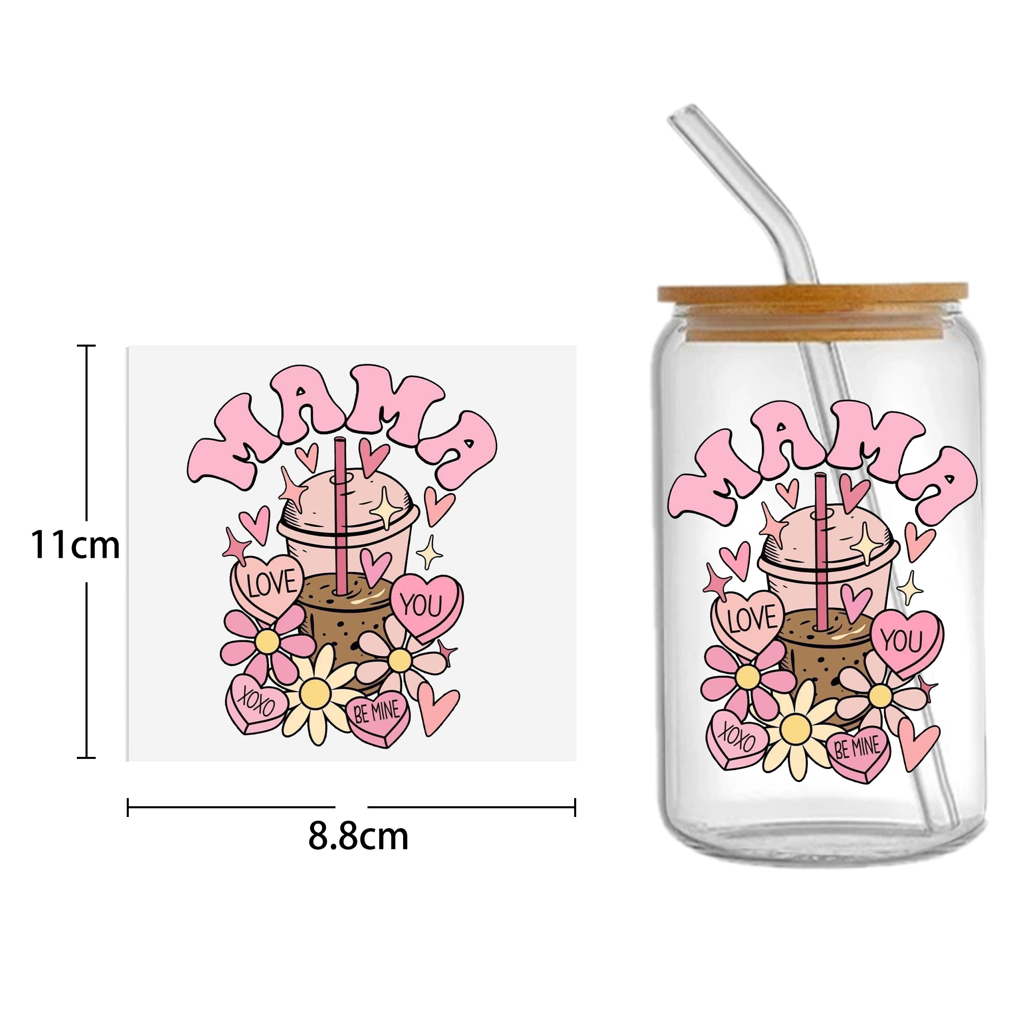 Pink Series 16oz Tumbler Template DTF Sticker Cup Cool Personalize UV Wrap Transfer Sticker Custom Label DIY Waterproof - Image 9