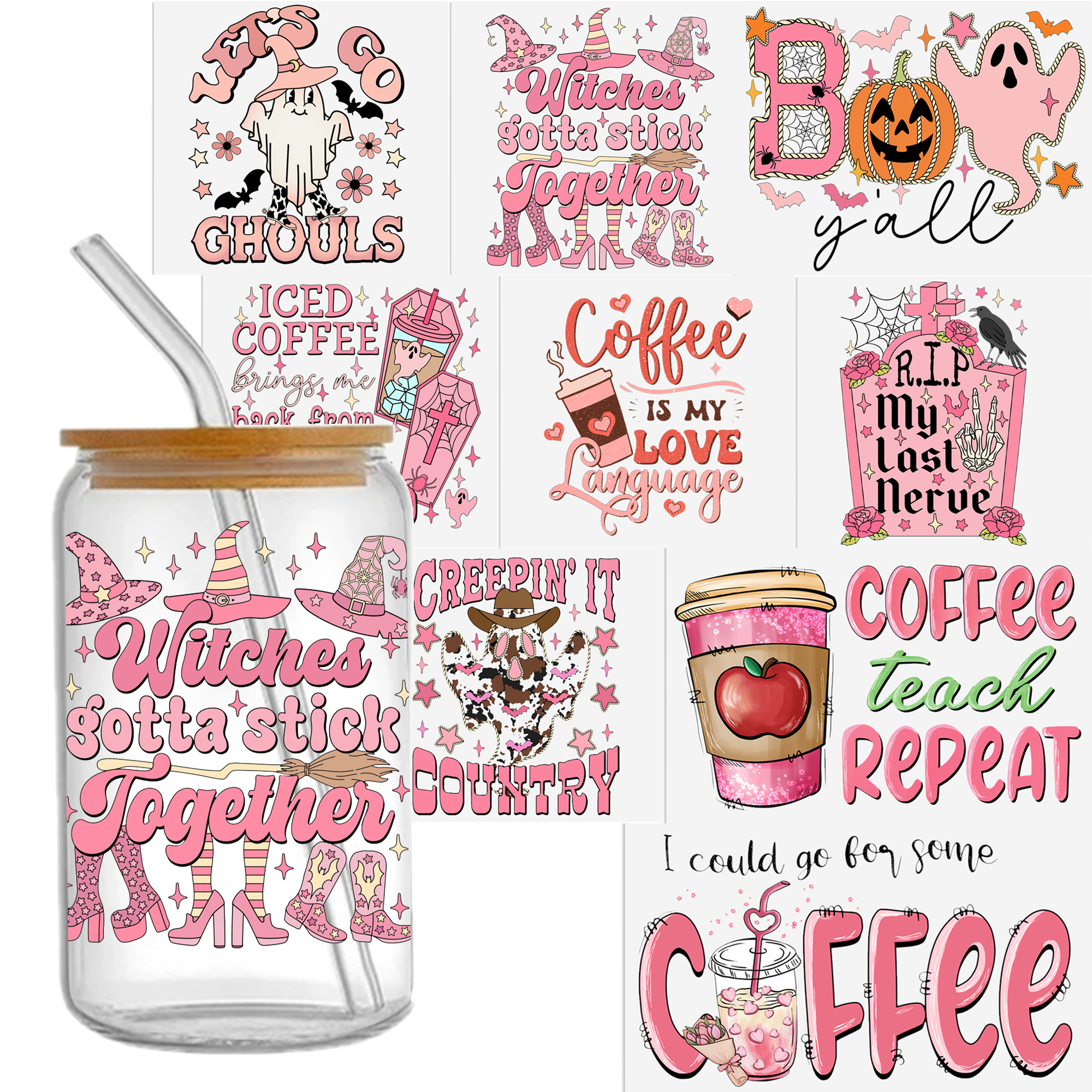 Pink Series 16oz Tumbler Template DTF Sticker Cup Cool Personalize UV Wrap Transfer Sticker Custom Label DIY Waterproof - Image 11
