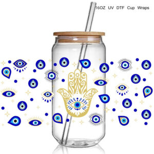 16oz 3D UV DTF Cup Wraps Stickers Transfer Nice Stickers Evil Eyes pusma hand DEcals UV DTF Stickers Strong Sticky DIY USE