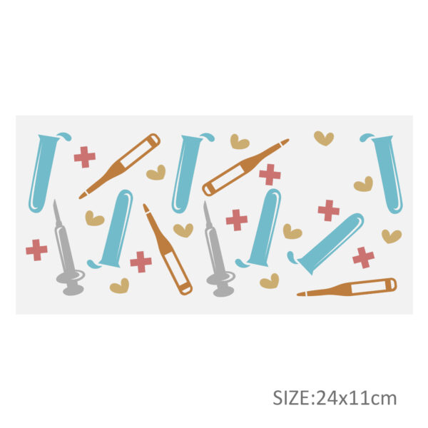 Stethoscope Thermometer 16oz Tumbler Template DTF Sticker Cup Personalize UV Wrap Transfer Sticker Custom Label DIY Waterproof