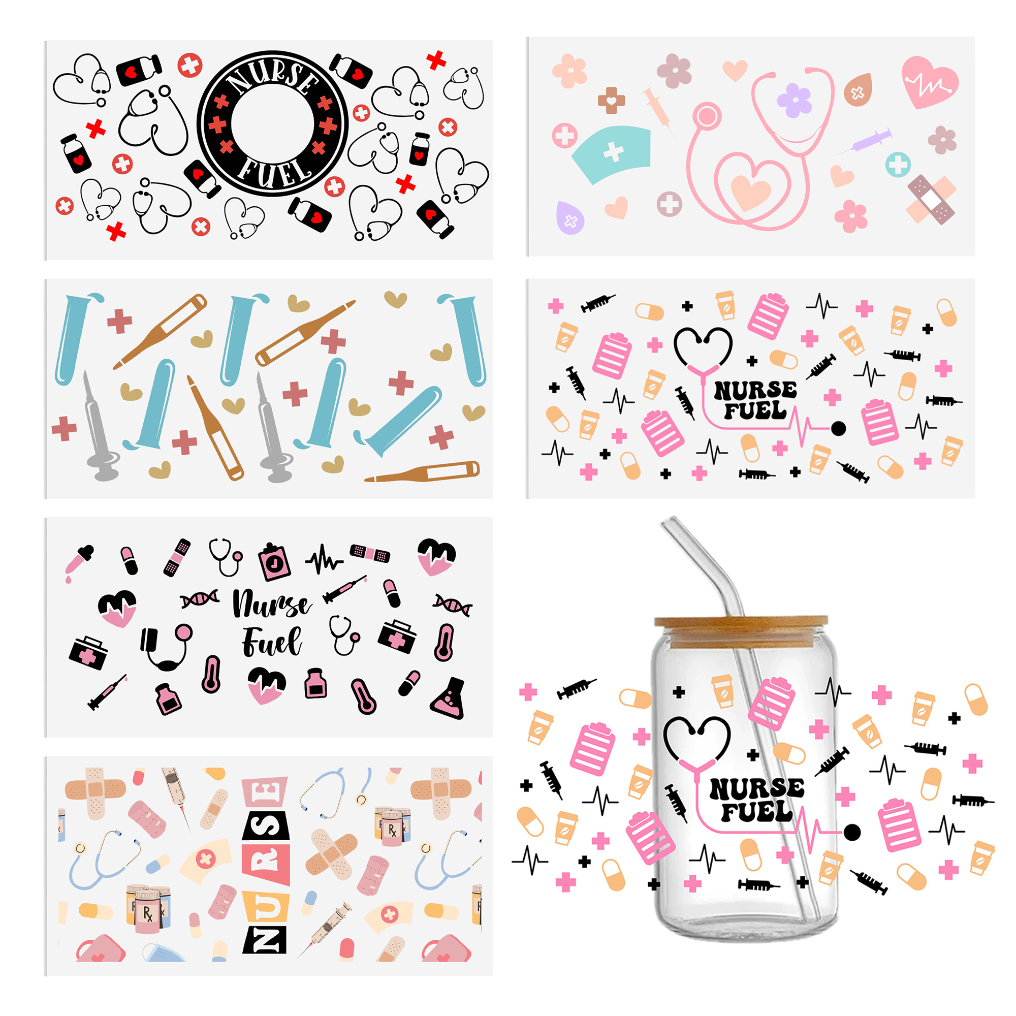 Stethoscope Thermometer 16oz Tumbler Template DTF Sticker Cup Personalize UV Wrap Transfer Sticker Custom Label DIY Waterproof - Image 6