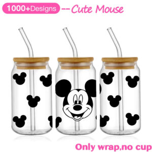Mickey 16oz Glass Can UV DTF Wrap DIY Glass Can UV DTF Transfer Senior 3D Sticker Bad Witches