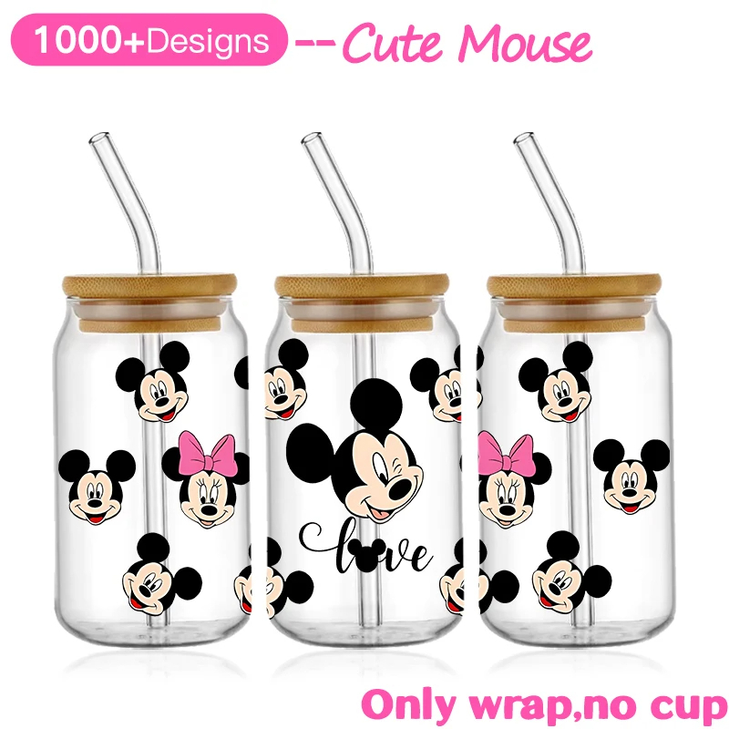 Mickey 16oz Glass Can UV DTF Wrap DIY Glass Can UV DTF Transfer Senior 3D Sticker Bad Witches - Image 3