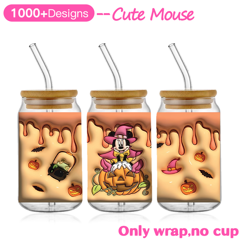 Mickey 16oz Glass Can UV DTF Wrap DIY Glass Can UV DTF Transfer Senior 3D Sticker Bad Witches - Image 14