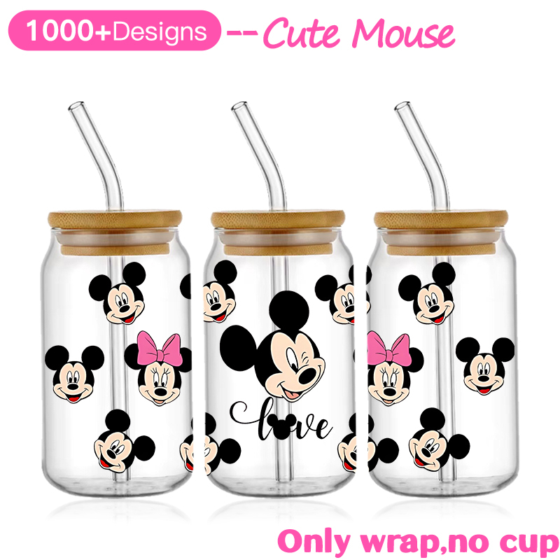 Mickey 16oz Glass Can UV DTF Wrap DIY Glass Can UV DTF Transfer Senior 3D Sticker Bad Witches - Image 17