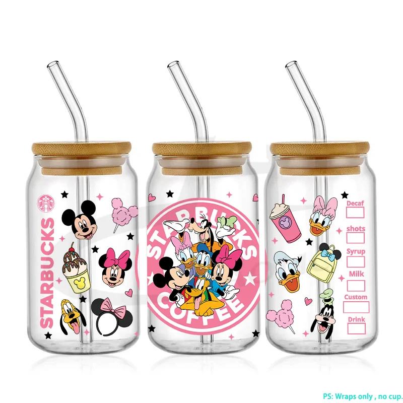 Mickey 16oz Glass Can UV DTF Wrap DIY Glass Can UV DTF Transfer Senior 3D Sticker Bad Witches - Image 24