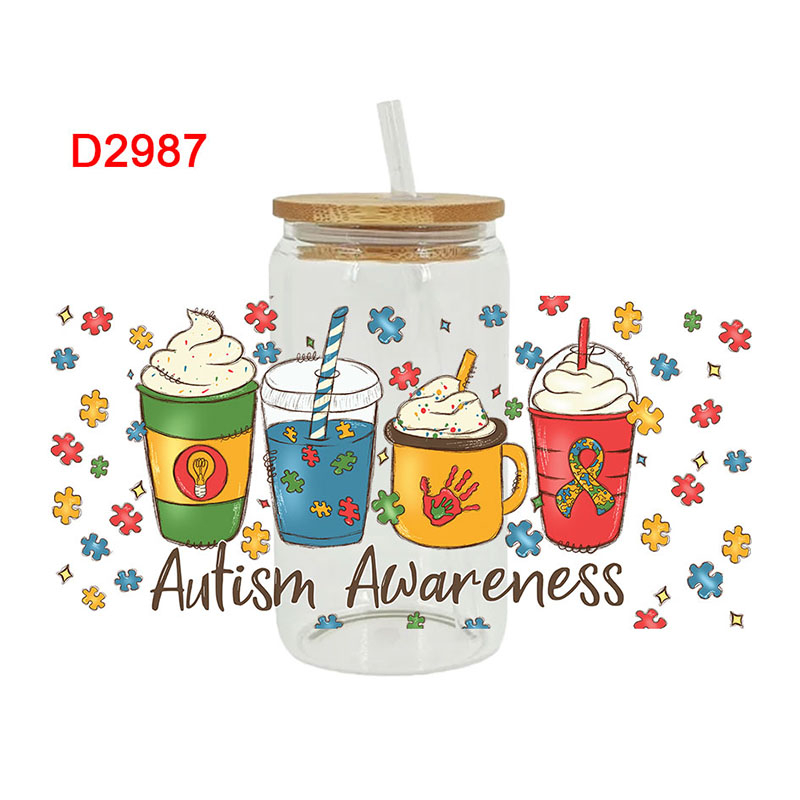 UV DTF Transfer Sticker Autism Theme For The 16oz Libbey Glasses Wraps Cup Can DIY Waterproof Easy To Use Custom Decals D3328