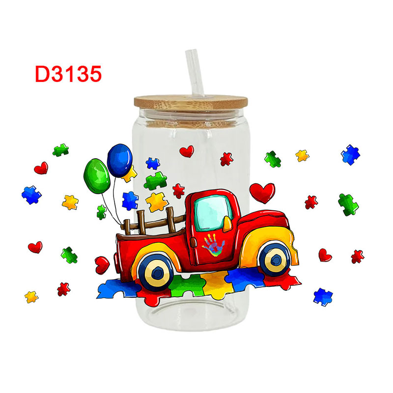 UV DTF Transfer Sticker Autism Theme For The 16oz Libbey Glasses Wraps Cup Can DIY Waterproof Easy To Use Custom Decals D3328 - Image 2