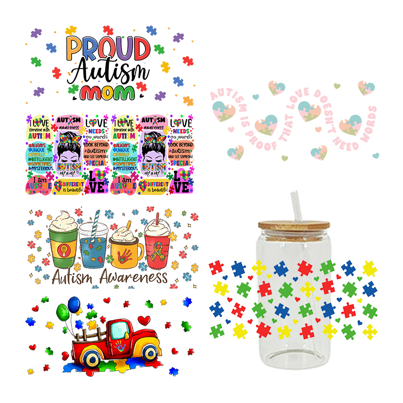 UV DTF Transfer Sticker Autism Theme For The 16oz Libbey Glasses Wraps Cup Can DIY Waterproof Easy To Use Custom Decals D3328 - Image 3