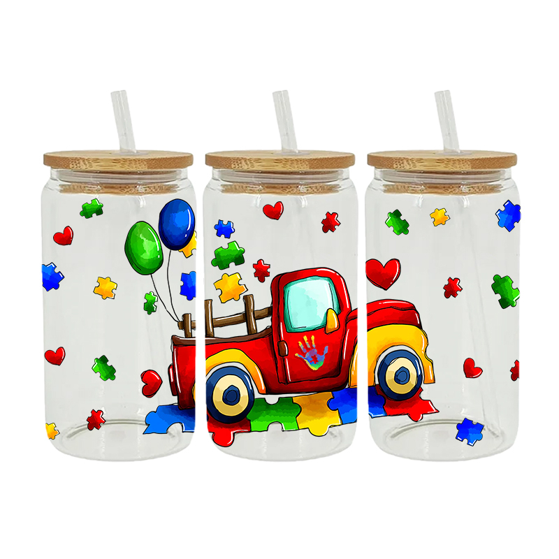 UV DTF Transfer Sticker Autism Theme For The 16oz Libbey Glasses Wraps Cup Can DIY Waterproof Easy To Use Custom Decals D3328 - Image 4