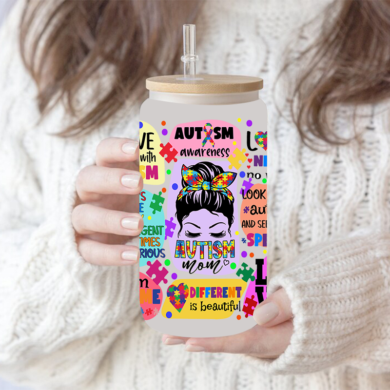 UV DTF Transfer Sticker Autism Theme For The 16oz Libbey Glasses Wraps Cup Can DIY Waterproof Easy To Use Custom Decals D3328 - Image 6