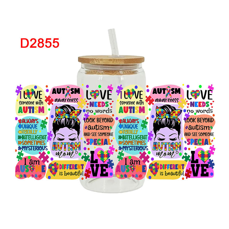 UV DTF Transfer Sticker Autism Theme For The 16oz Libbey Glasses Wraps Cup Can DIY Waterproof Easy To Use Custom Decals D3328 - Image 9