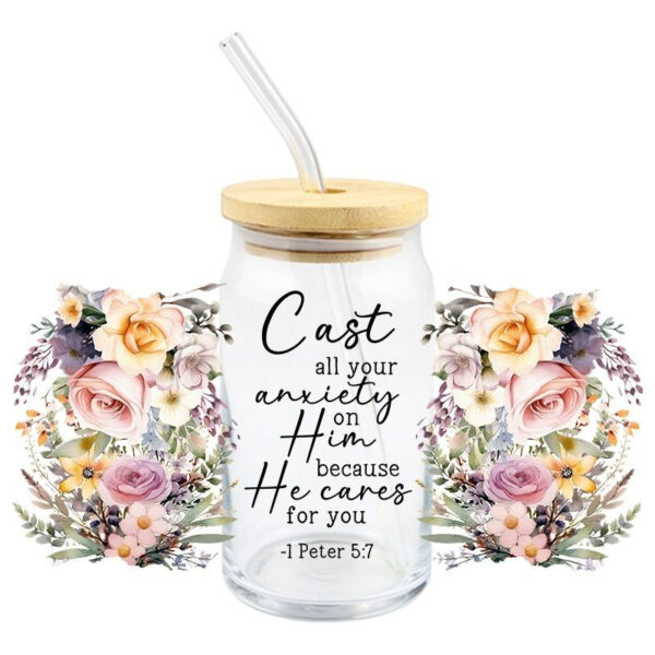UV DTF Bible Verses God Jesus Christ Transfer 16oz Glass Mug Cup High Quality Waterproof Sticker - Image 16