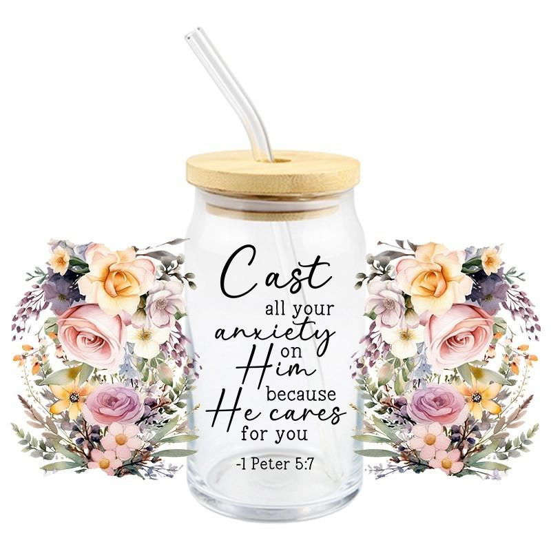 UV DTF Bible Verses God Jesus Christ Transfer 16oz Glass Mug Cup High Quality Waterproof Sticker - Image 16