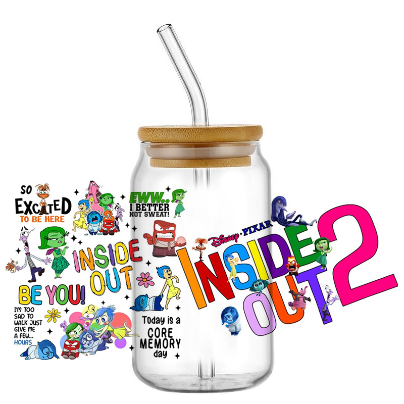 Miniso 3D Cartoon Waterproof Transfer Sticker Inside Out Decal UV DTF Cup Wrap for 16oz Cool Glasses DIY Mug Washable Sticker - Image 4