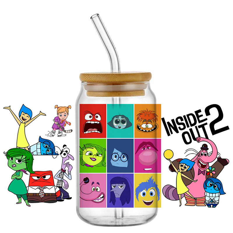 Miniso 3D Cartoon Waterproof Transfer Sticker Inside Out Decal UV DTF Cup Wrap for 16oz Cool Glasses DIY Mug Washable Sticker - Image 5