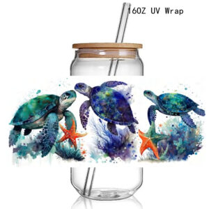 Cute Sea Shell UV DTF Sticker Wraps 16OZ Glass Cup Can Wrap Transfer Sticker Custom Labels
