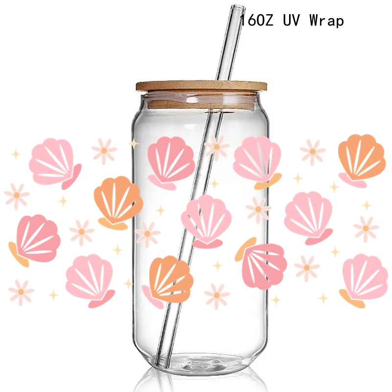 Cute Sea Shell UV DTF Sticker Wraps 16OZ Glass Cup Can Wrap Transfer Sticker Custom Labels - Image 2