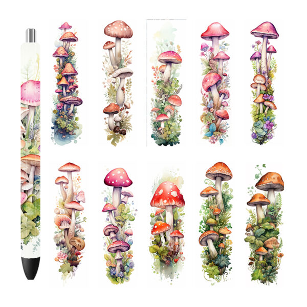 5PCS 4.75x1.5'' Mushrooms Pen Wraps Stickers Boho Flowers Prints UV DTF Vinyl Waterslide Epoxy Pen Wrapper P590 - Image 3