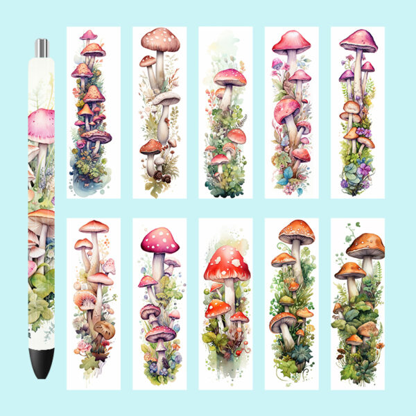 5PCS 4.75x1.5'' Mushrooms Pen Wraps Stickers Boho Flowers Prints UV DTF Vinyl Waterslide Epoxy Pen Wrapper P590 - Image 15