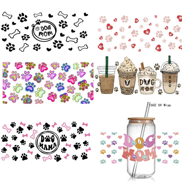 5+New Cute Dog Lover Dog Mum Print 3D UV DTF Transfer Stickers Cup Wrap Iron For Glass 16oz Use - Image 3