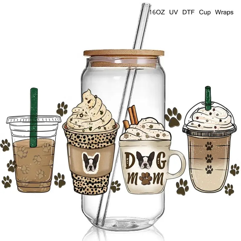 5+New Cute Dog Lover Dog Mum Print 3D UV DTF Transfer Stickers Cup Wrap Iron For Glass 16oz Use - Image 9