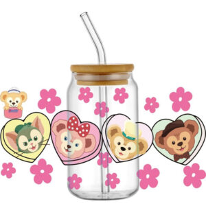 Miniso 3D Duffy Sticker 16oz UV DTF Cup Wrap Transfers Stickers Cartoon Bear Washable Custom Logo DIY Mug Sticker