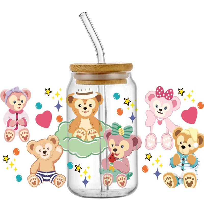 Miniso 3D Duffy Sticker 16oz UV DTF Cup Wrap Transfers Stickers Cartoon Bear Washable Custom Logo DIY Mug Sticker - Image 3