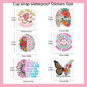 5-6pcs Rainbow Color Heart UV DTF Sticker For 16oz Cups Wrap Transfer Sticker Custom Labels DIY Logo Waterproof