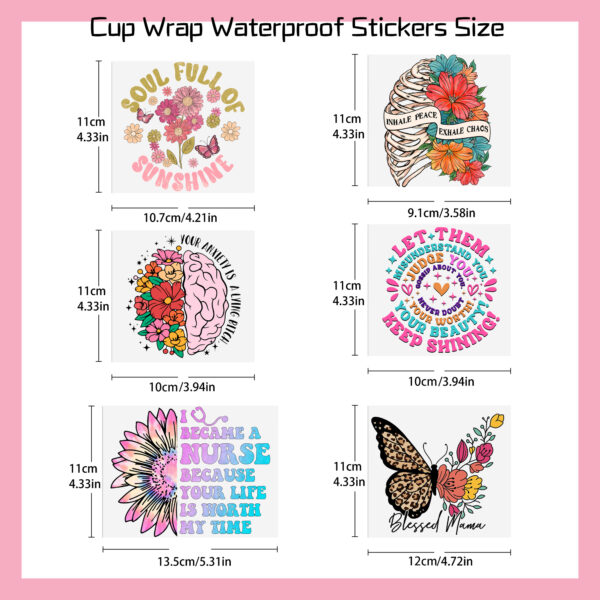 5-6pcs Rainbow Color Heart UV DTF Sticker For 16oz Cups Wrap Transfer Sticker Custom Labels DIY Logo Waterproof