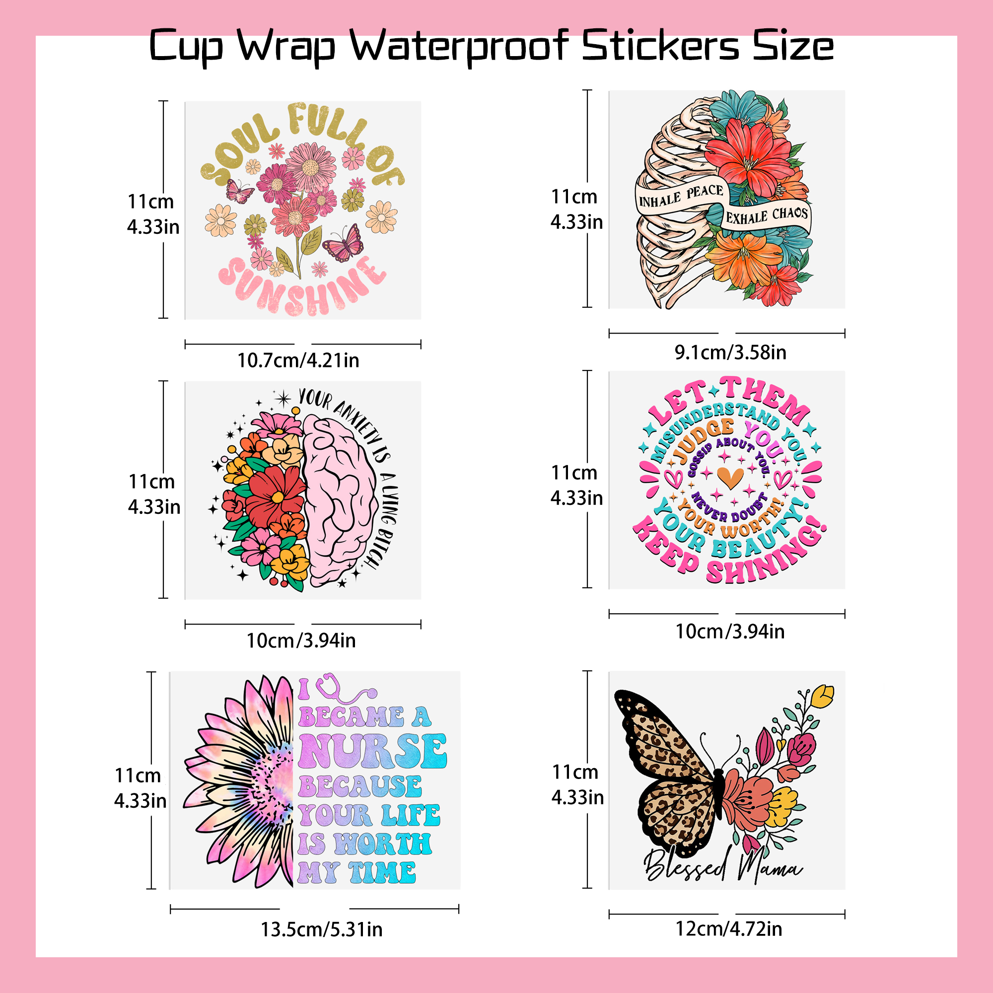 5-6pcs Rainbow Color Heart UV DTF Sticker For 16oz Cups Wrap Transfer Sticker Custom Labels DIY Logo Waterproof