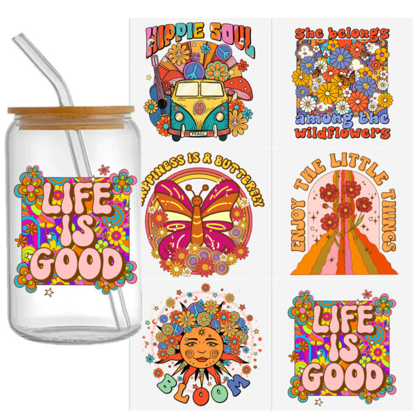 5-6pcs Rainbow Color Heart UV DTF Sticker For 16oz Cups Wrap Transfer Sticker Custom Labels DIY Logo Waterproof - Image 2