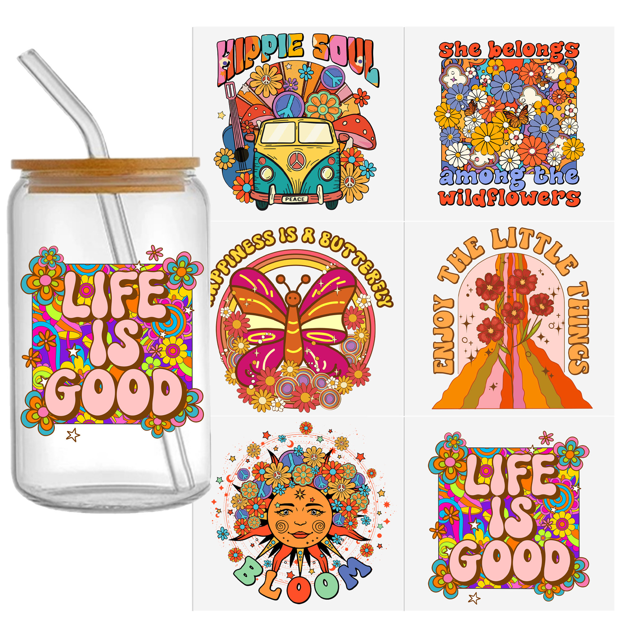 5-6pcs Rainbow Color Heart UV DTF Sticker For 16oz Cups Wrap Transfer Sticker Custom Labels DIY Logo Waterproof - Image 2
