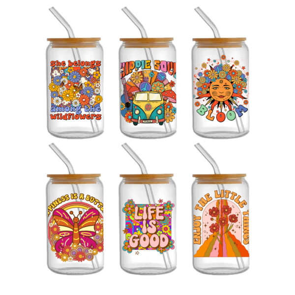 5-6pcs Rainbow Color Heart UV DTF Sticker For 16oz Cups Wrap Transfer Sticker Custom Labels DIY Logo Waterproof - Image 3