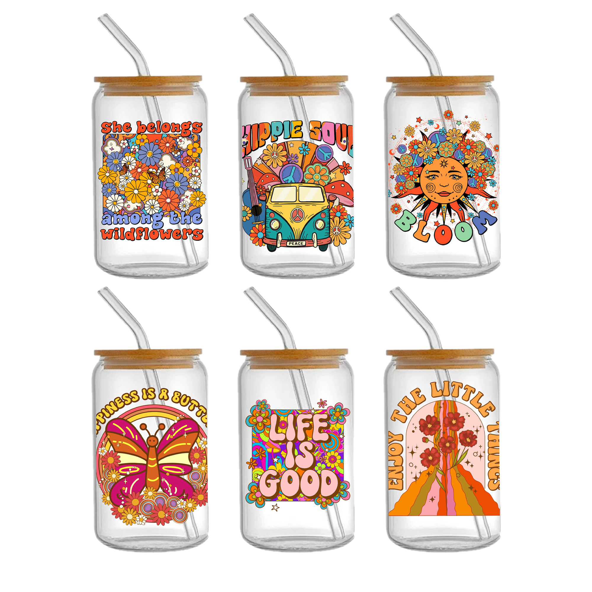 5-6pcs Rainbow Color Heart UV DTF Sticker For 16oz Cups Wrap Transfer Sticker Custom Labels DIY Logo Waterproof - Image 3