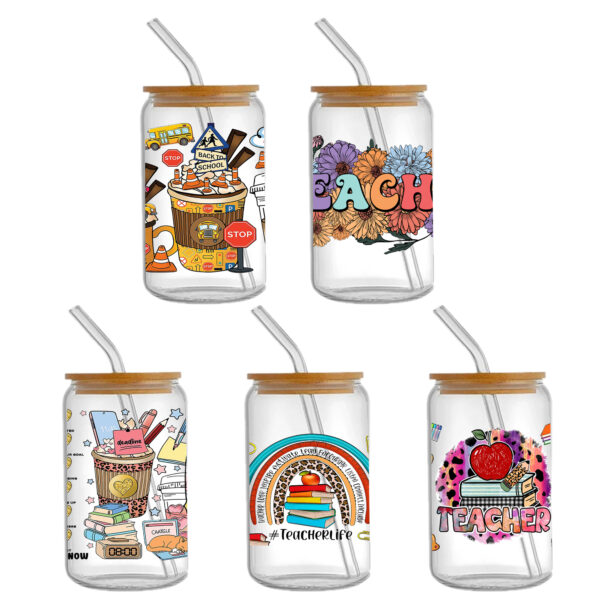 5-6pcs Rainbow Color Heart UV DTF Sticker For 16oz Cups Wrap Transfer Sticker Custom Labels DIY Logo Waterproof - Image 5