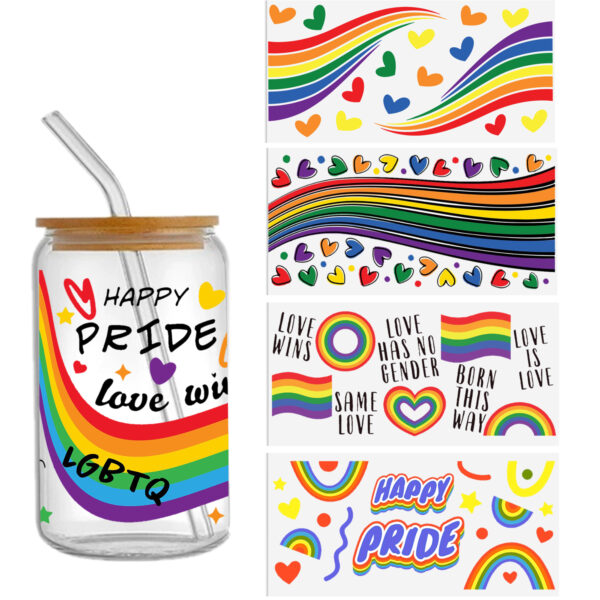 Rainbow 16oz Tumbler Template DTF Sticker Cup Cool Personalize UV Wrap Transfer Sticker Custom Label DIY Waterproof - Image 3